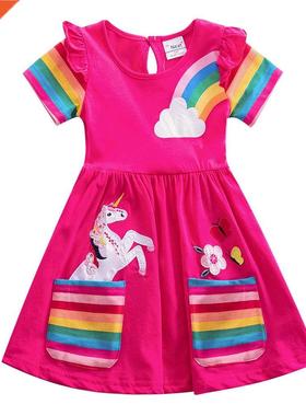 Girl short-sleeved unicorn dress pony ctoon dress printed