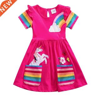 Girl short-sleeved unicorn dress pony ctoon dress printed