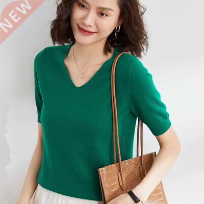 Four Seasons Moze Summer New Knitted Short Sleeve Ladies V-N