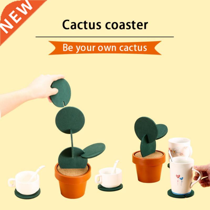 Novelty 6PC Cup Mats Set Creative Combinable Cactus Shape