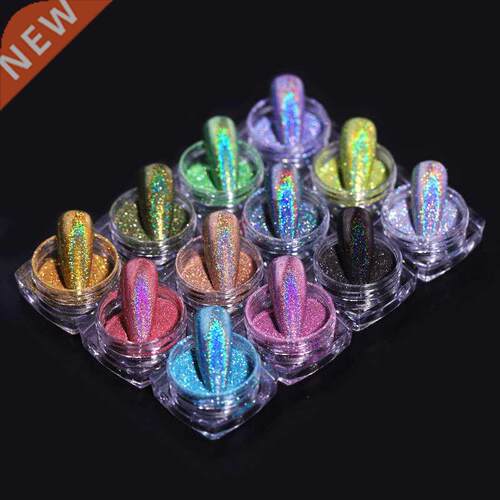 12pcs Kit Holographic Nail Powder Glitter Silver Series Nail