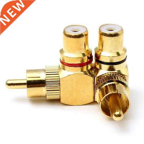 2X Brass RCA Right Angle Connector Plug Adapters Male to Fem