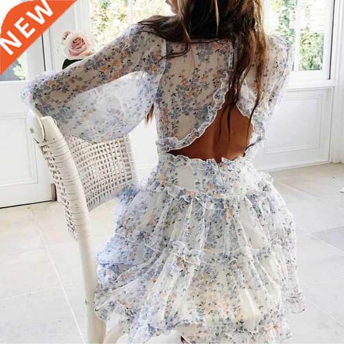 BOHO INSPIRED Harlow Floral Print Ruffle Dress women backles