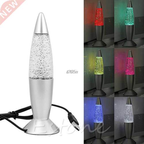 USB Multi-Color Changing Lava Lamp LED Glitter Mood Night Li
