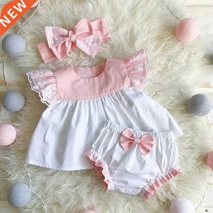 Emmababy Newborn Baby Girl Clothes Lace Dress Tops Bow Short