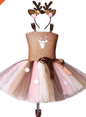 Brown Deer Tutu Dress for Girls Christmas Halloween Costume