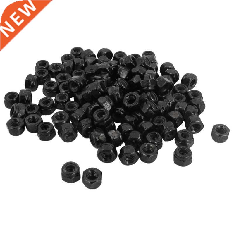 M4x0.7mm Zinc Plated Nylon Insert Hex Lock Nuts Black 100pcs