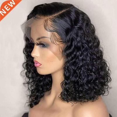 Short Curly Bob Brazilian Human Hair Wigs 13X4 Lace Frontal
