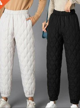 Women Winter Warm Down Cotton Pants Padded Quilted Trousers