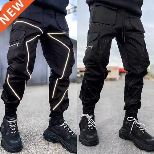 GODLIKEU Mens Casual Cargo Pants Loose Plus Size Striped Mul