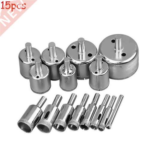 15pcs Diamond Coated Drill Bit Set Tile Marble Glass Ceramic