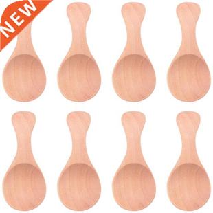 8Pcs Small Wooden Salt Spoon Solid Wood Condiments Spoon Han