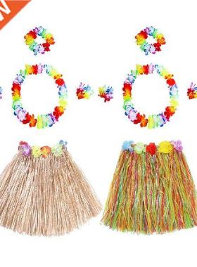 Hawaiian Garland Hula Skirt Dance Party Costume Set