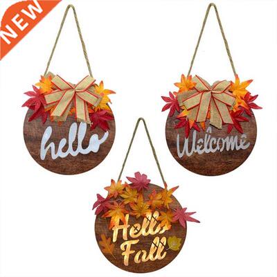 Door Welcome Maple Leaf Hanging Ornament Round Wooden Pendan