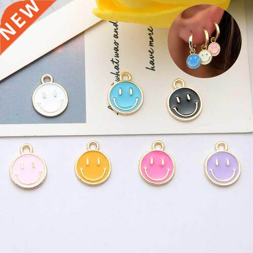 30Pcs/Lot 11x14mm Metal Drop Oil Smiley Charms Cute Smile Fa