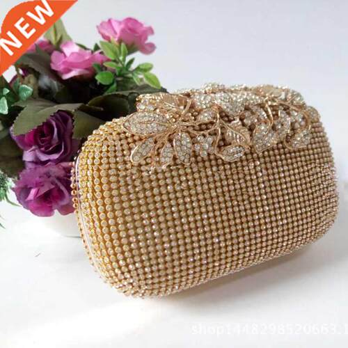 Unique Gold Rhinestone Evening bag Clutch Purse Party Bridal