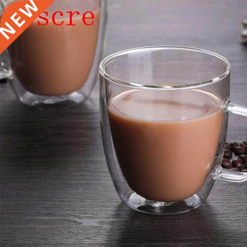 Coffee Tea Cup Double Wall Glass Mug for Home Office Drinkin