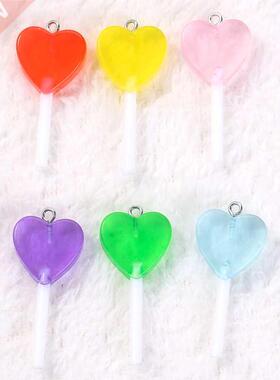 16pcs/Lot 18.5*39mm Lollipop Charms Transparent Heart Shap