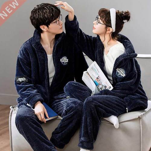 Winter Couple Pajamas Men Pajama Sets Double Sides Flannel T