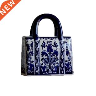 Chinese style blue and white ceramic handbag shaped vase,