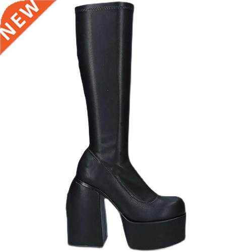 Punk Style Autumn Winter Boots Elastic Microfiber Shoes Woma