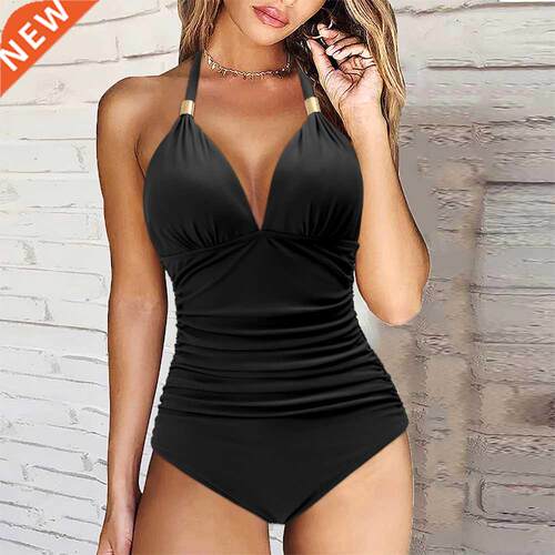 One Piece Tankini Plus Size Swimwear Women Black Halter Hot