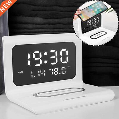 LED Electric Alarm Clock & Fast Wireless Charger For