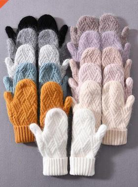 Women Cashmere Knit Mittens High Quality Winter Female Wool