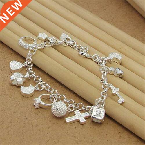 High Quality 925 Silver Colour Bracelet With Multiple Pendan