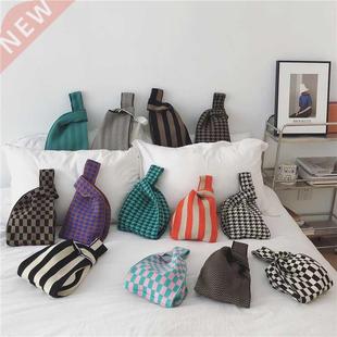 Designer Plaid Knitting Women Shoulder Bag Fashion Hollow Ou