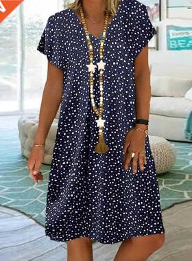 2022 Women Summer Dress Elegant Bohemian Loose V ne short