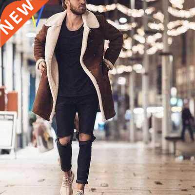 Men Wrm Winter Wool Fleece Long Overcot Trench cot jcket