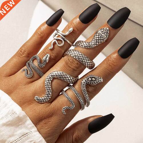 4pcs/set Vintage Snake Shape Rings for Women Men Gothic Silv