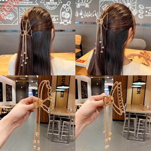 New Hair Claws Gold Vintage Long Tassel Metal Hair Claw Pend