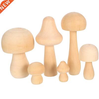 6 Pcs Natural Mushroom-shaped Wood Unfinished Wooden Toys