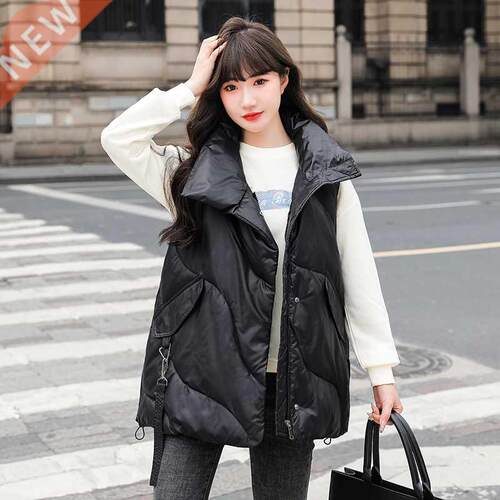 Turn Down Collar Women's Autumn Winter Vest Solid Zipper Poc