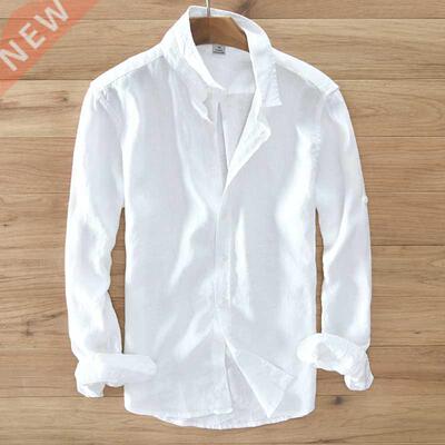 New Designer Italy Style 100% Linen Long-sleeved Shirt Men B