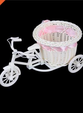 1Pc Tricycle Bike Design Organizer Flower Basket Pot Rattan