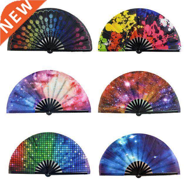1pc chinese Large Folding Hand Fan Fold Dot Rainbow Print Ha