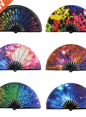 1pc chinese Large Folding Hand Fan Fold Dot Rainbow Print Ha