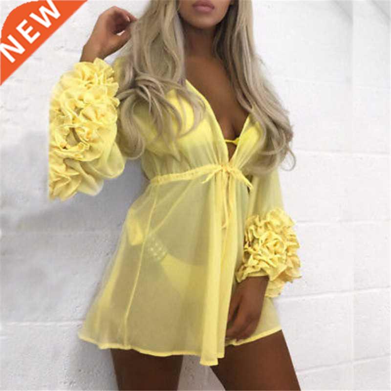 Summer Puff Sleeve Beach Dress Women Beachwear Swimwear Biki图片