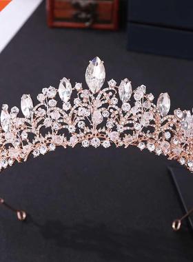 Baroque Luxury Rose Gold Crystal Beads Heart Bridal Tiaras C