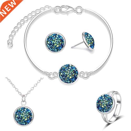 Round Rhinestone Stainless Steel Jewelry Sets for Women Brid