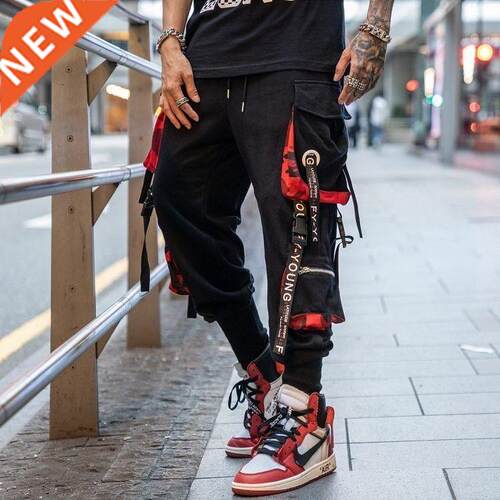 Men Purple Joggers Pants Mens Pockets Sreetwear Cargo Pants
