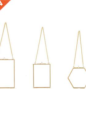 3 Packs Pressed Flowers Glass Frames- Golden Hanging Glass