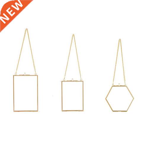 3 Packs Pressed Flowers Glass Frames- Golden Hanging Glass
