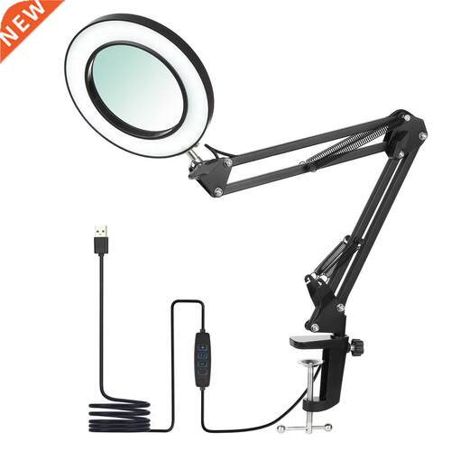 Flexible Clamp-on Table Lamp with 8x Magnifier Glass Swing A