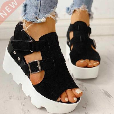 Summer Sandals Women Wedges Heel Black White Casual Designer