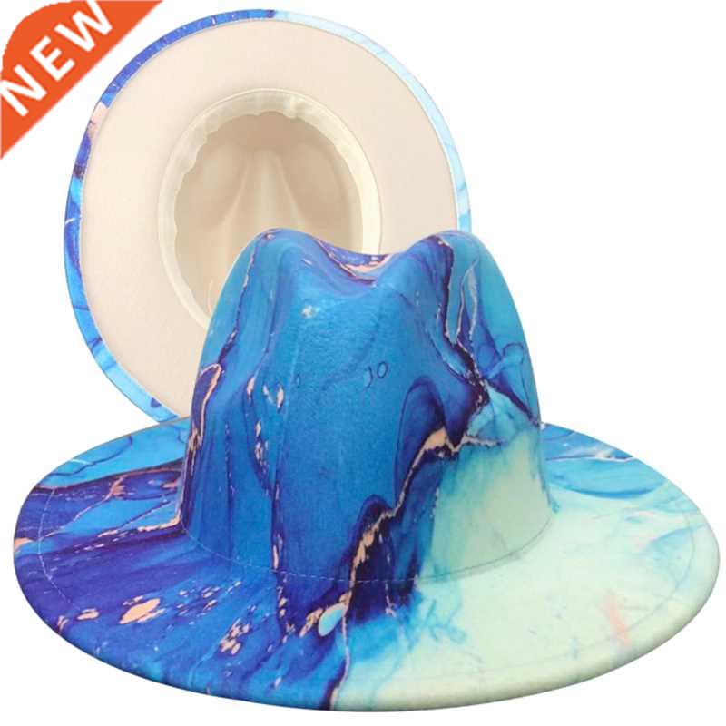 Wide-brimmed printed tie-dyed men's and women's fedora hats