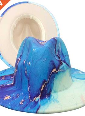 Wide-brimmed printed tie-dyed men's and women's fedora hats